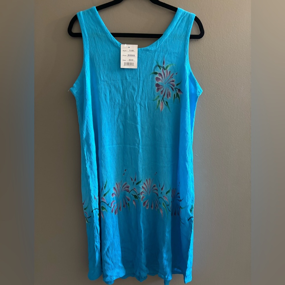NEW Sun Dress Hawaii Floral Sleeveless FLOWER Hibiscus Hawaii Blue